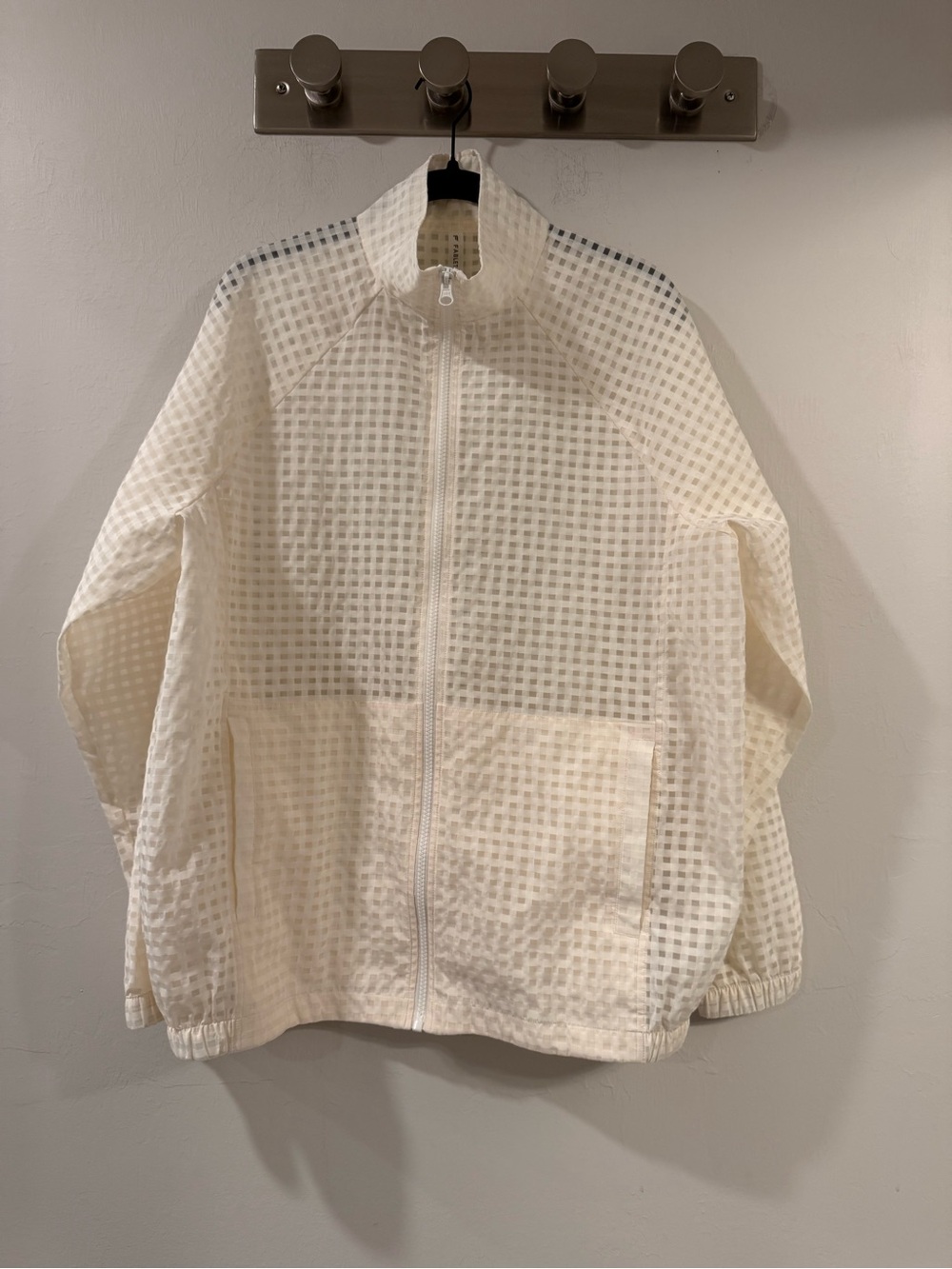 Fabletics Women’s Small White Sheer Grid Zip Up Jacket Lightweight Athleisure